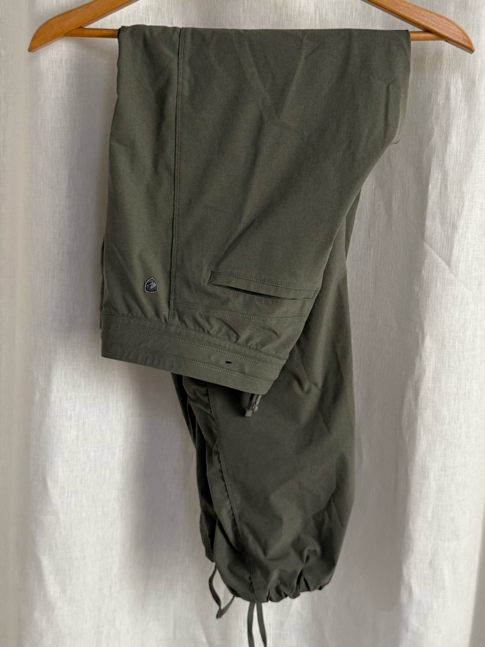 KUHL Freeflex Move Pants M Short Women Olive Green Ruched Ankle Drawcord Hiking